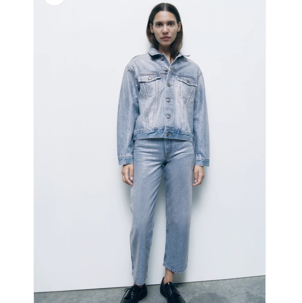 Zara Woman rhinestone oversized denim jacket